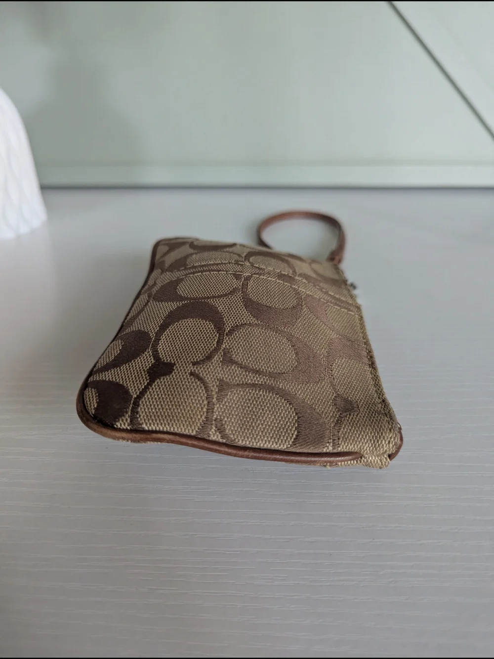 Coach Signature Canvas Wristlet in Brown and Tan